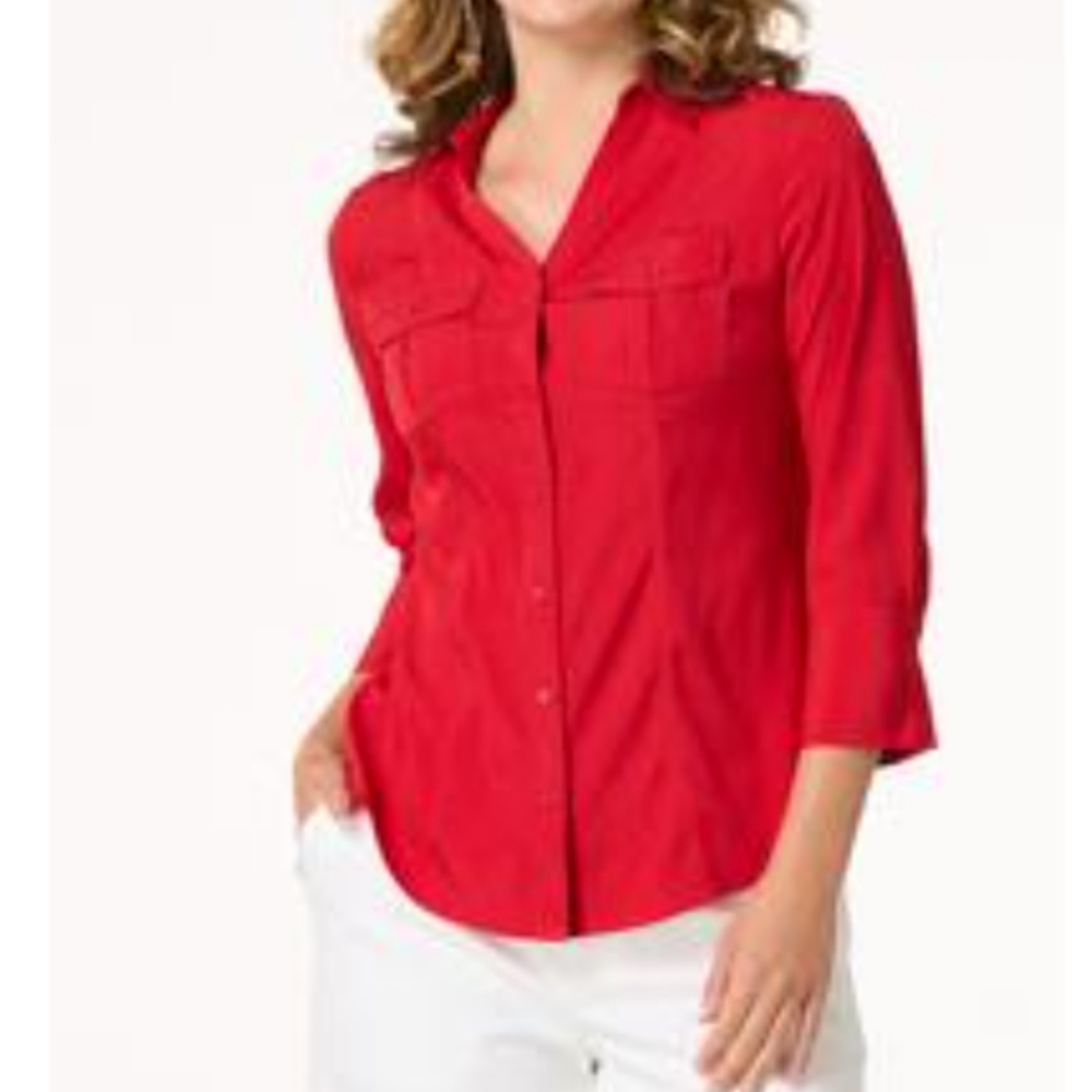 Red Women's Button-Up Top
